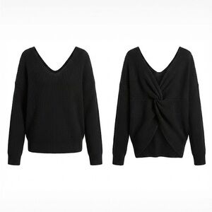 Black V-Neck Twist Back Sweater from Hayden Los Angeles, Size S